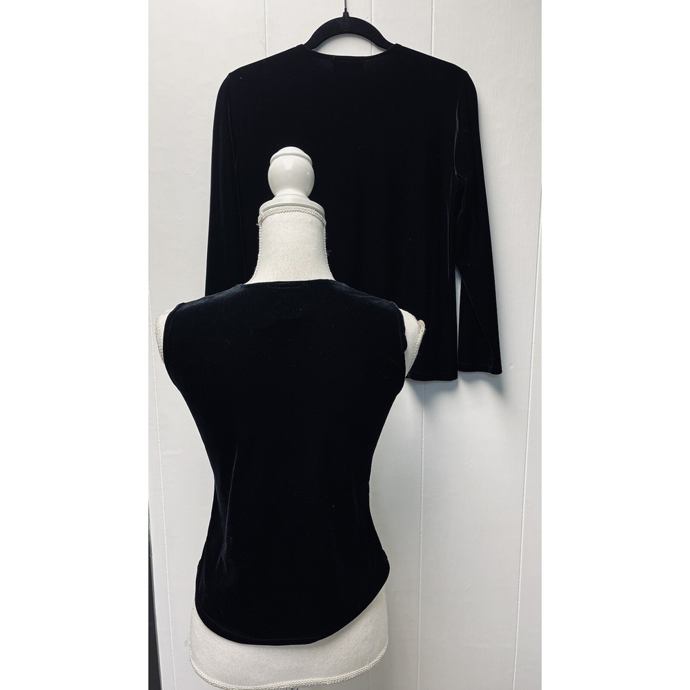 VTG Nuart Petite S Black Velvet Velour Tank Shell Jacket Set Evening Holiday 90s - Picture 2 of 5